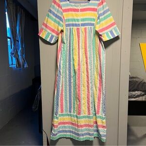 Vintage Saybury II Pastel Rainbow Striped Long Front Zipper House-Dress Large
